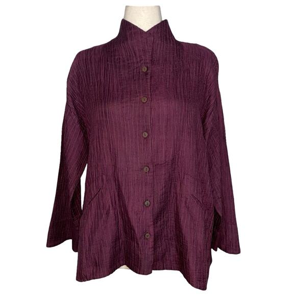 Neeru Kumar 100% Silk Purple Striped High Neck Jacket Size: XL - Picture 1 of 4
